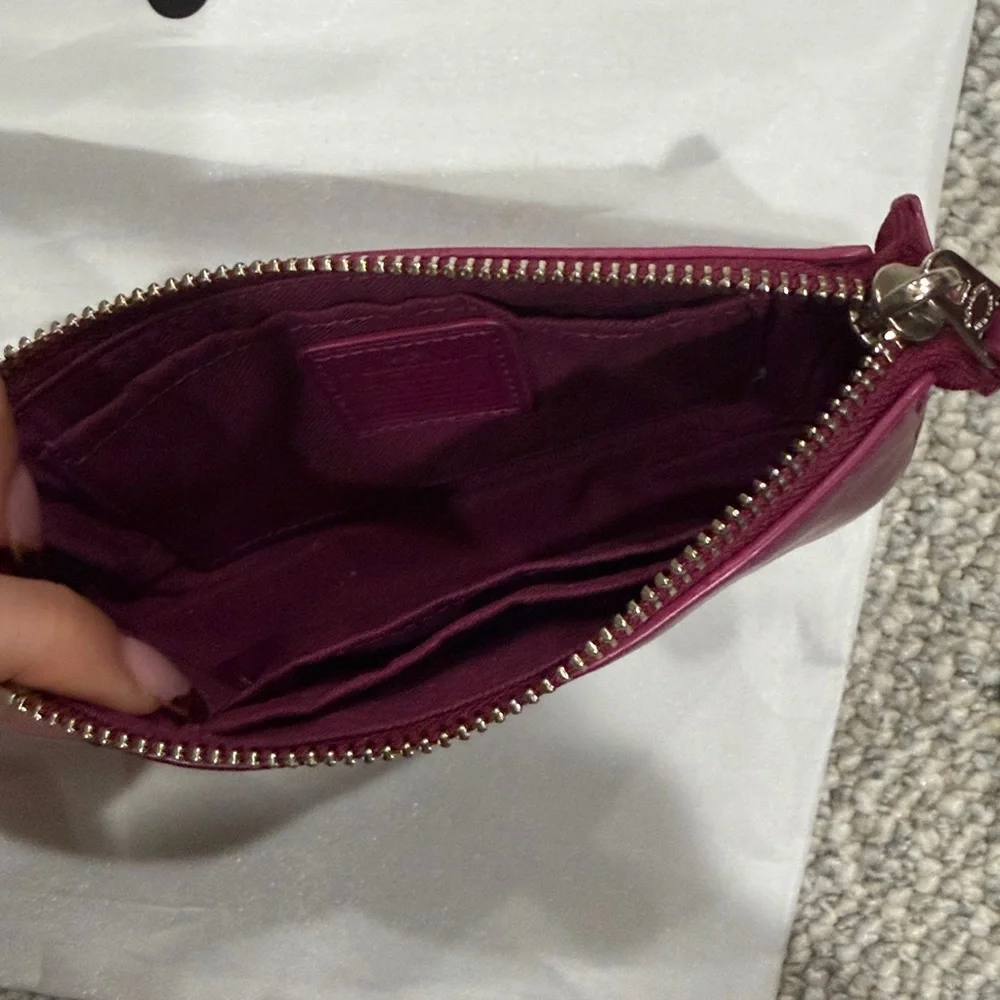 Coach Magenta Leather Mini Wristlet with Silver Chain - Picture 2 of 4